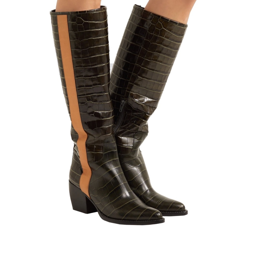 Sold CHLOÉ Crocodile-effect leather knee-high boot - Picture 4 of 7